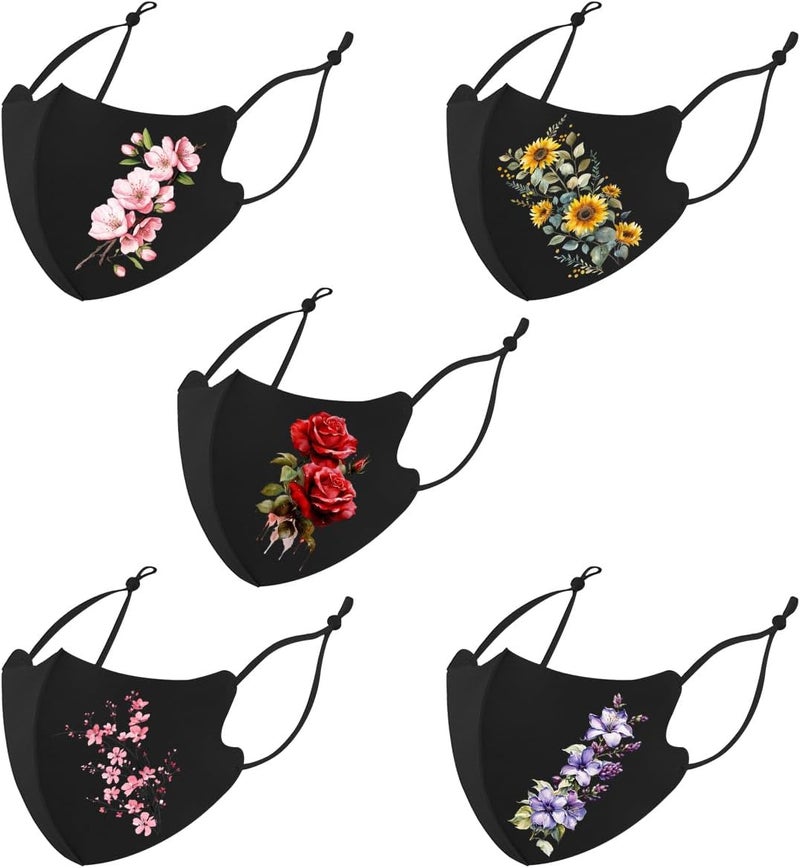 OMG Decor Store Reusable Cloth Washable Ice Silk Cloth Face Masks,Adjustable Fancy Flower Pattern Cloth Mask for Adult - Image 2